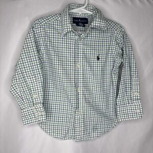 Ralph Lauren Boys Toddler 2/2T Collared Button‎ Down Plaid Shirt Green Blue